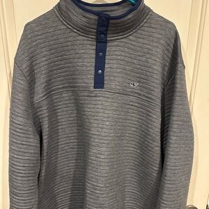 Vineyard Vines L/S 1/4 Button Pullover - 2XL - Gray/Navy